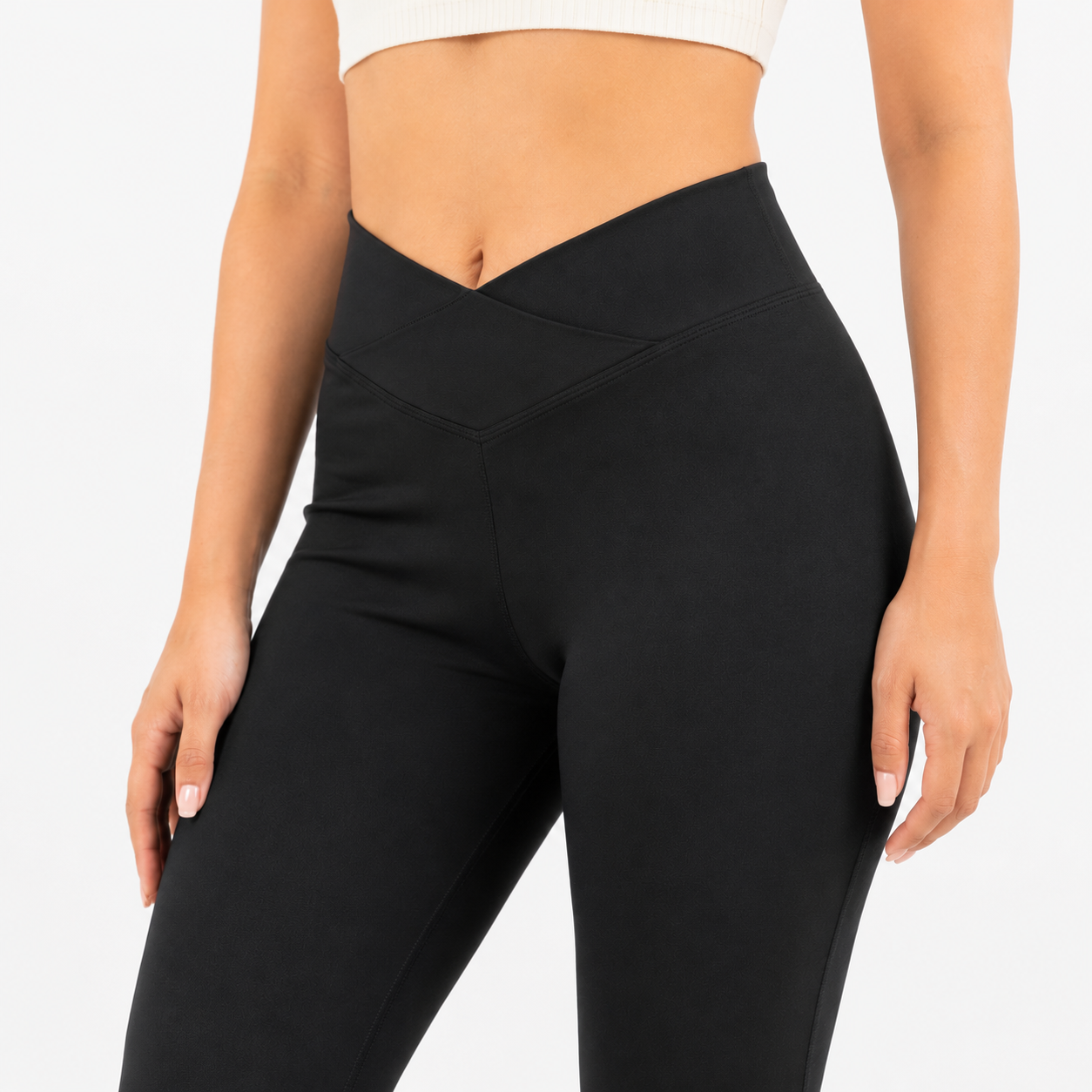 Women Basic Cross Belt Performance Leggings - Black