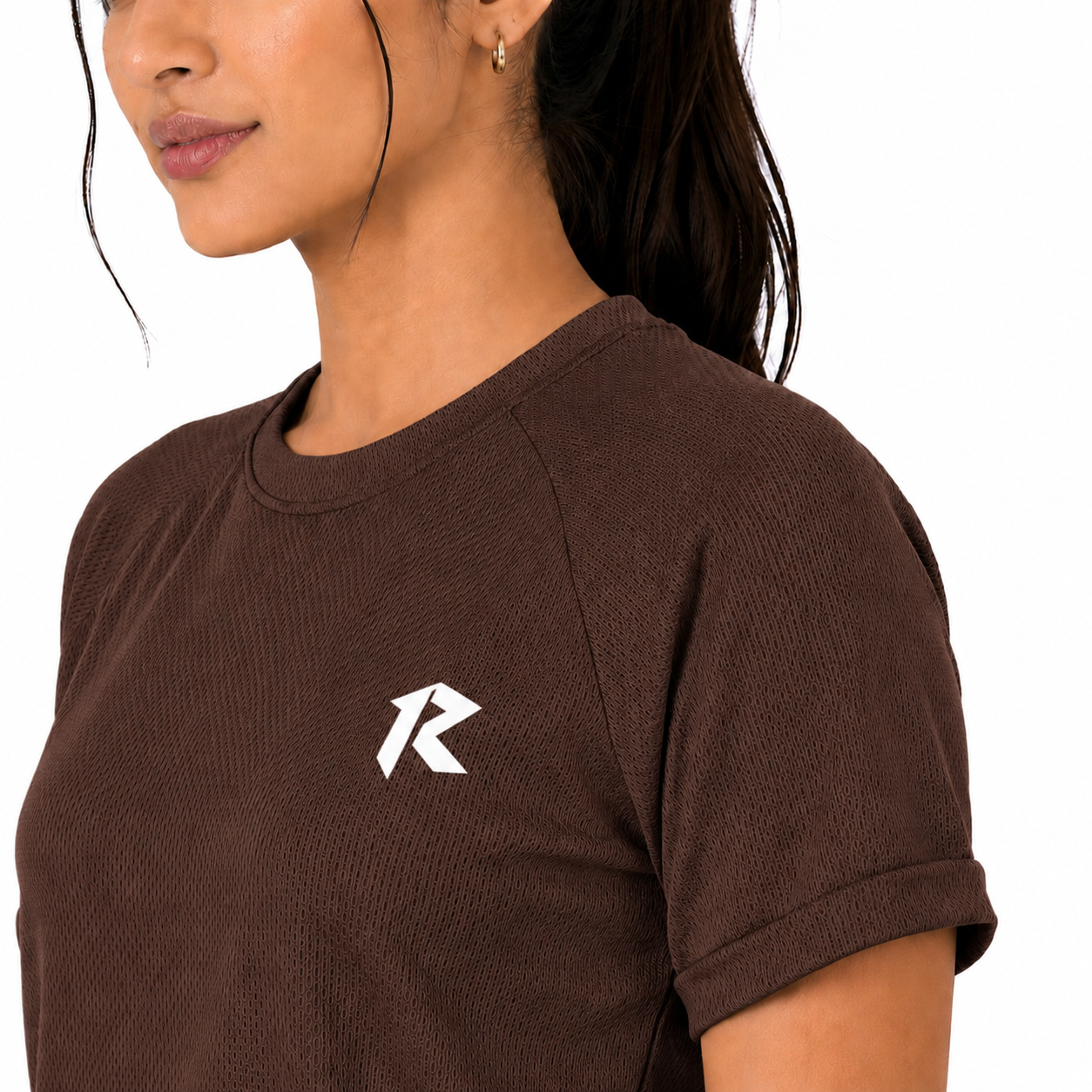 Women Mesh Performance Tee - Dark Brown
