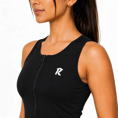 Women Sleeveless Performance Zipper Top - Black