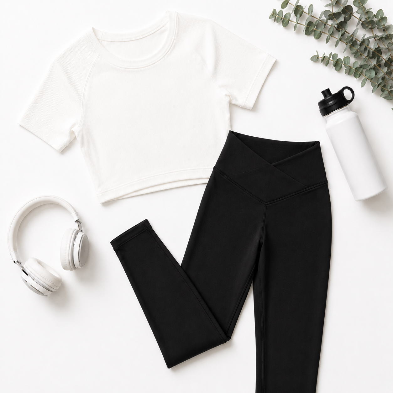 Women Basic Cross Belt Performance Leggings - Black