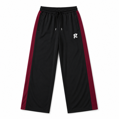 Women Wide Leg Loose Bottom Trouser - Black with Maroon