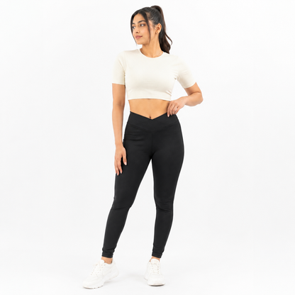 Women Basic Cross Belt Performance Leggings - Black