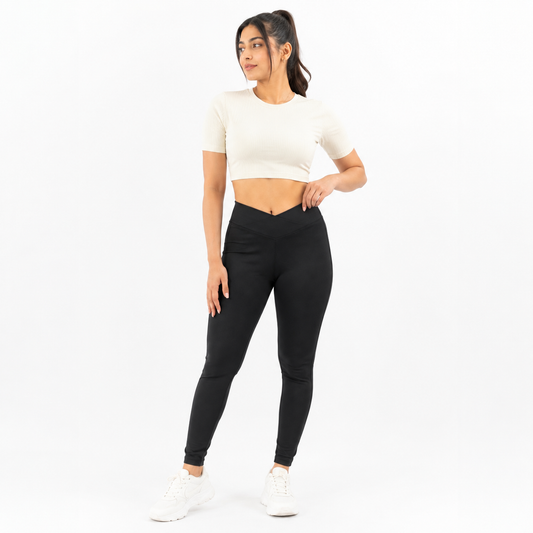 Women Basic Cross Belt Performance Leggings - Black