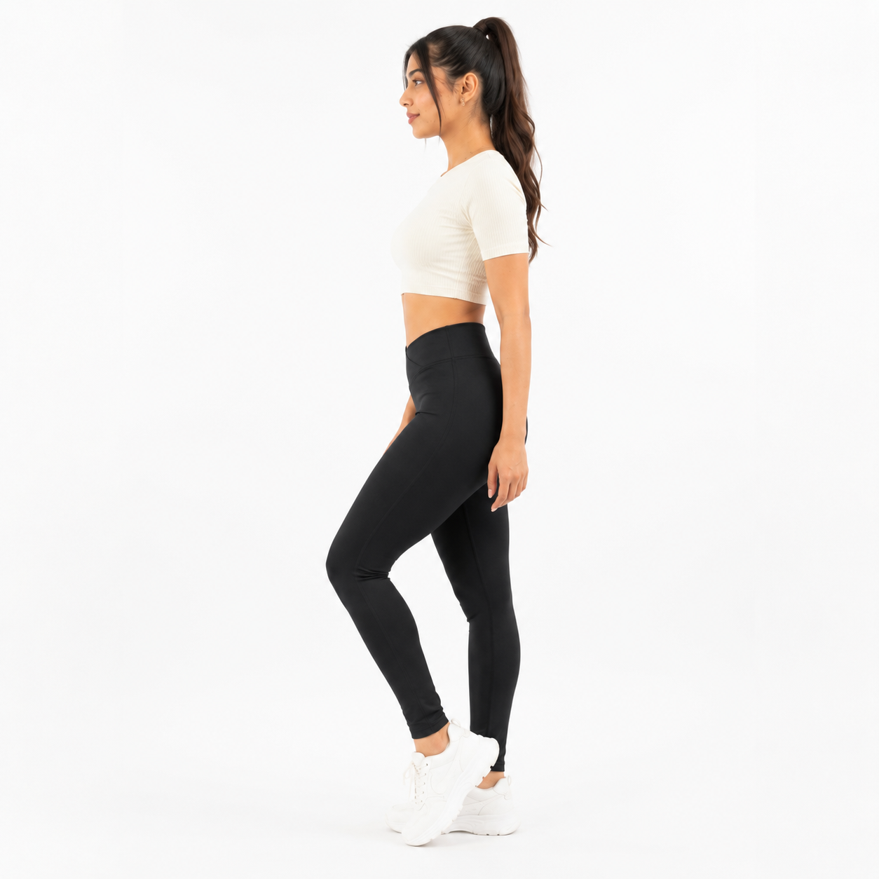 Women Basic Cross Belt Performance Leggings - Black