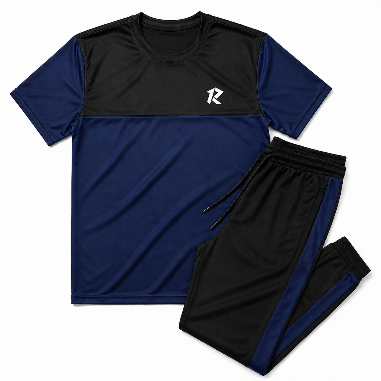 Summer Drifit Panel Tracksuit - Black & Navy Blue