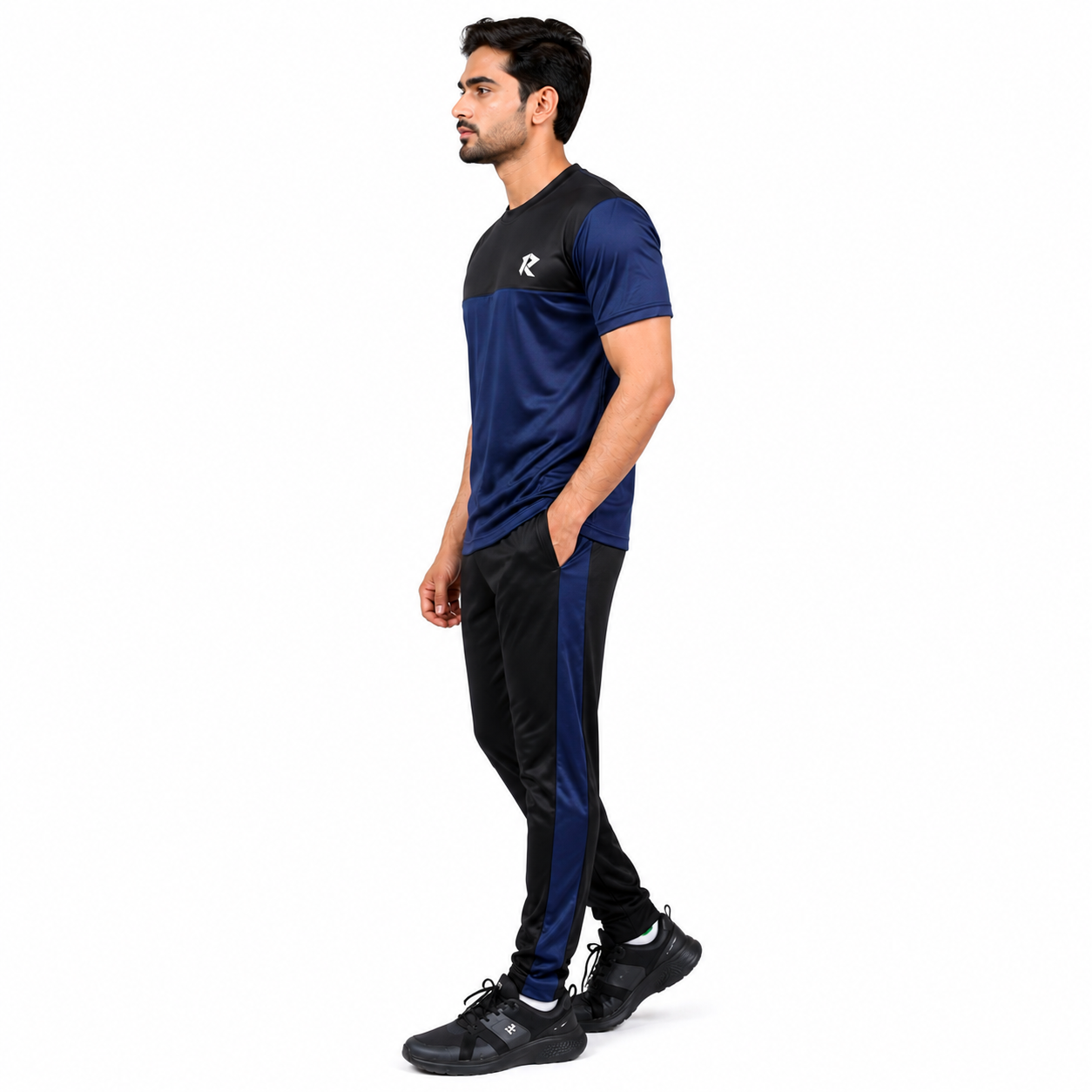 Summer Drifit Panel Tracksuit - Black & Navy Blue