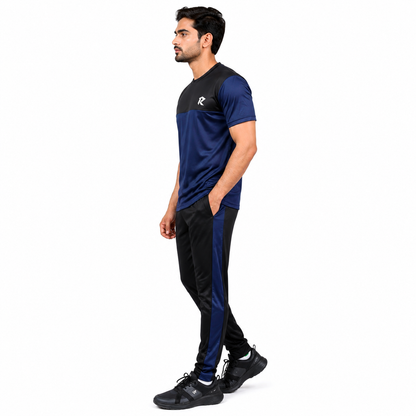 Summer Drifit Panel Tracksuit - Black & Navy Blue
