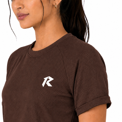 Women Mesh Performance Tee - Dark Brown