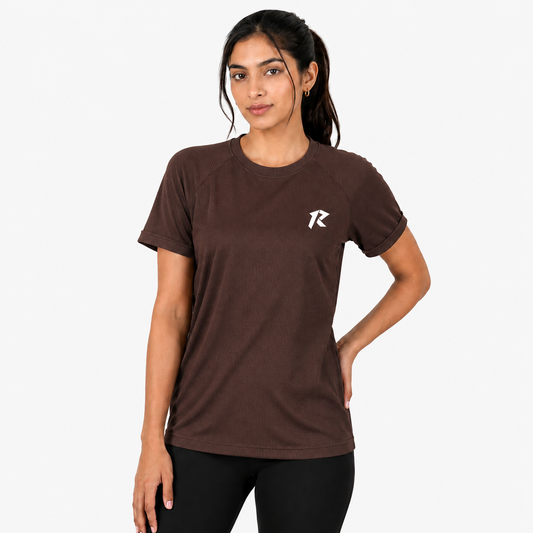 Women Mesh Performance Tee - Dark Brown