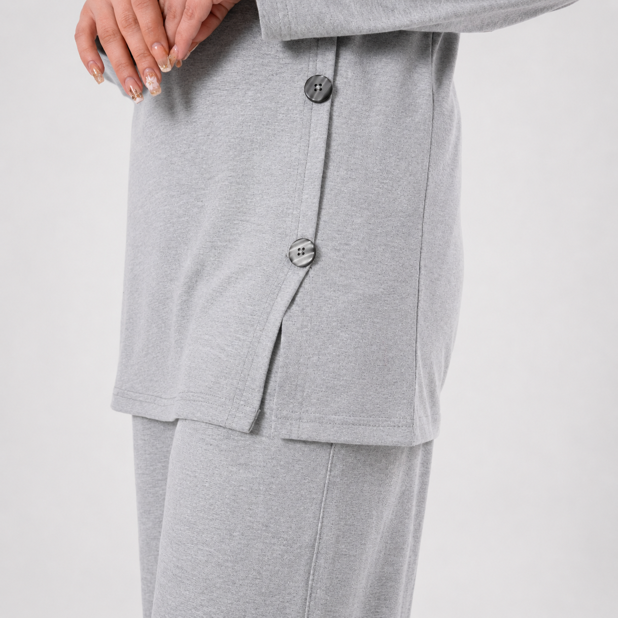 Women Co-ord Set - Button Down Shirt with Loose Trouser - Grey