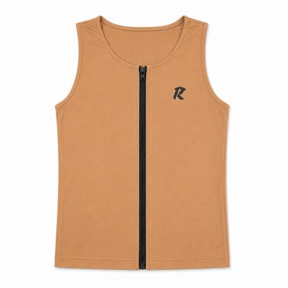 Women Sleeveless Performance Zipper Top - Caramel