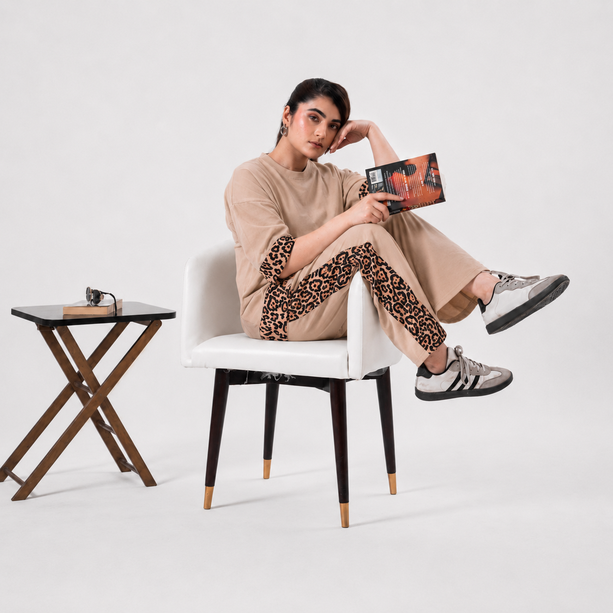 Women Co-ord Set - Oversized Shirt + Loose Trouser - Beige