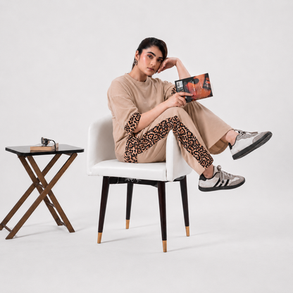 Women Co-ord Set - Oversized Shirt + Loose Trouser - Beige