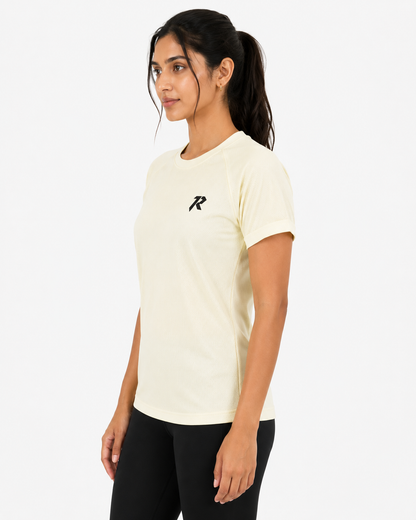 Women Mesh Performance Tee - Cream Yellow