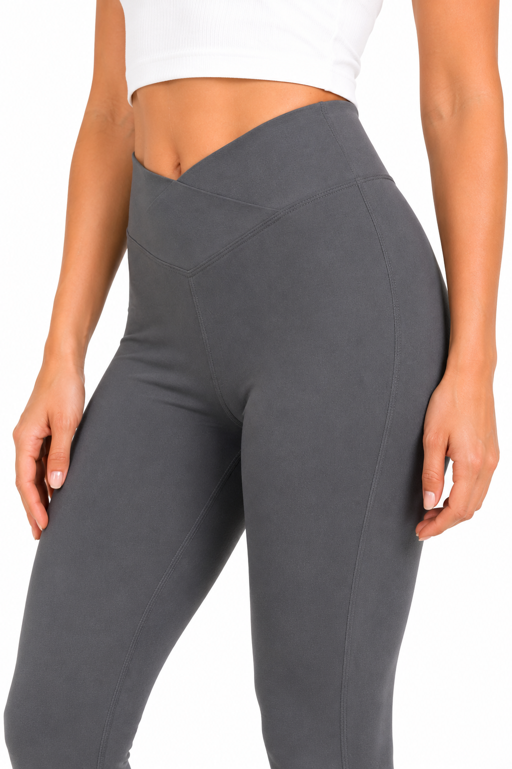 Women Basic Cross Belt Performance Leggings - Dark Grey