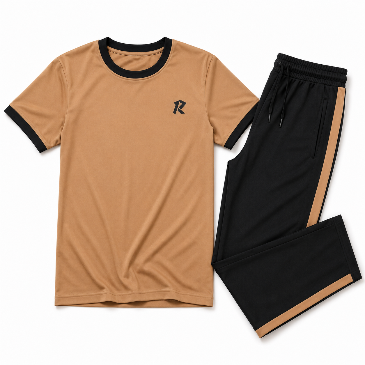 Summer Tracksuit Ribbed Sleeves - Fawn & Black