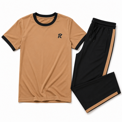 Summer Tracksuit Ribbed Sleeves - Fawn & Black