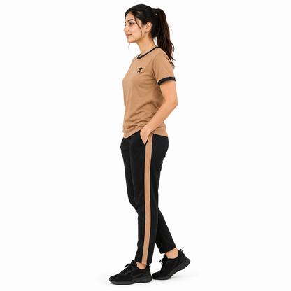 Summer Tracksuit Ribbed Sleeves - Fawn & Black
