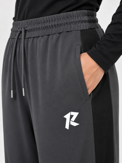 Women Wide Leg Loose Bottom Trouser - Dark Grey with Black