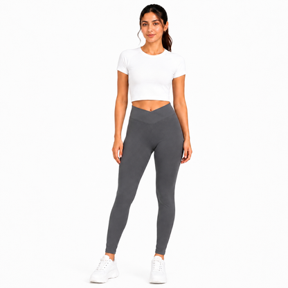 Women Basic Cross Belt Performance Leggings - Dark Grey