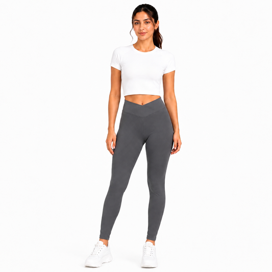 Women Basic Cross Belt Performance Leggings - Dark Grey