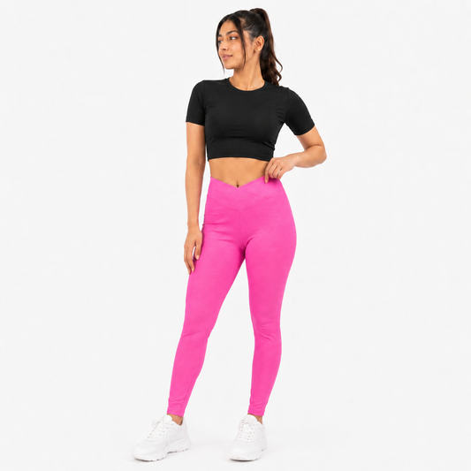 Women Basic Cross Belt Performance Leggings - Hot Pink