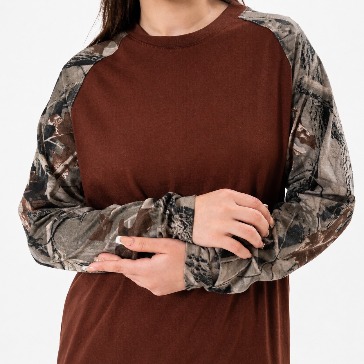 Women Co-ord Set - Raglan Sleeve Shirt with Loose Trouser - Brown