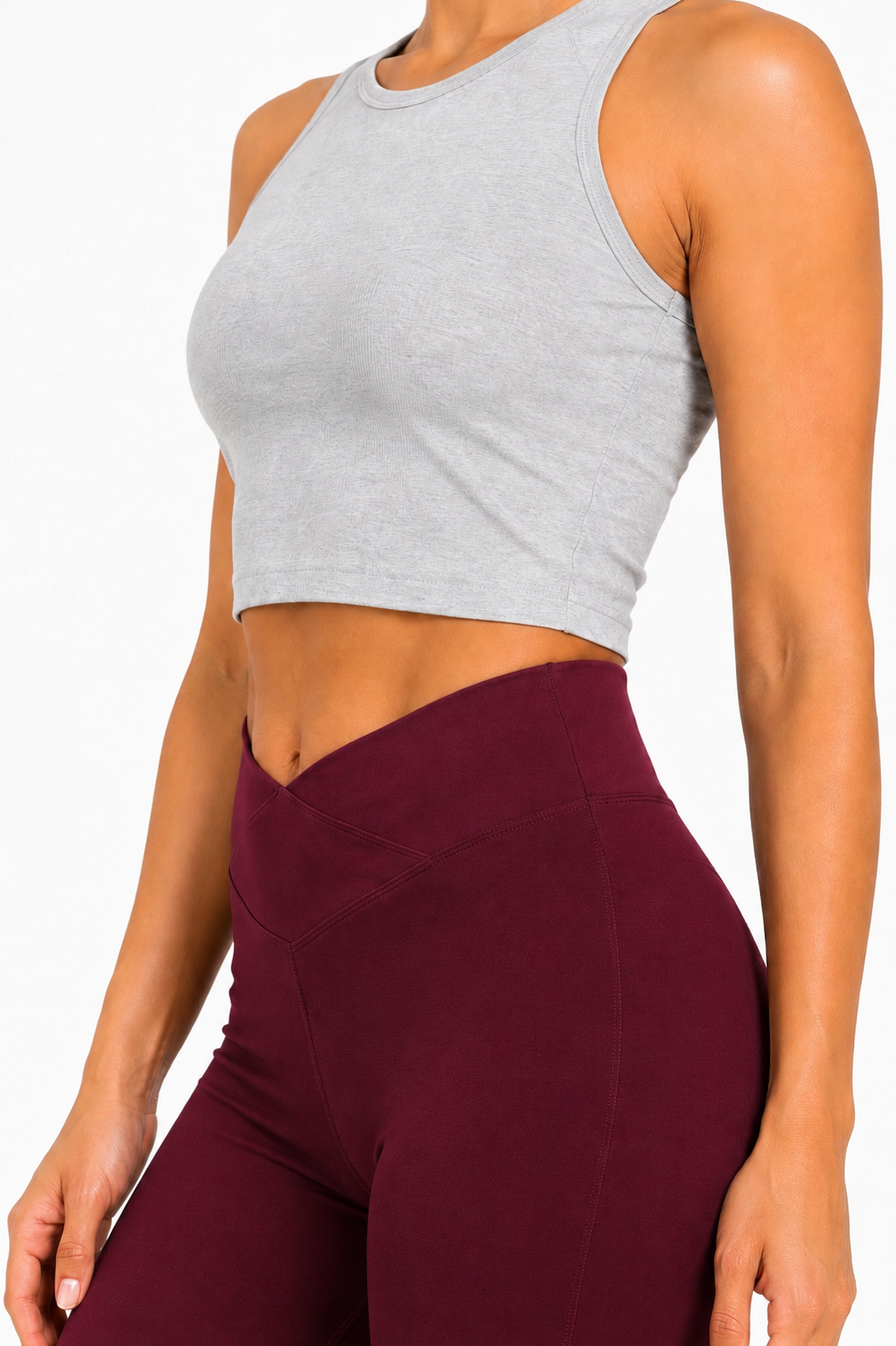 Women Basic Cross Belt Performance Leggings - Maroon