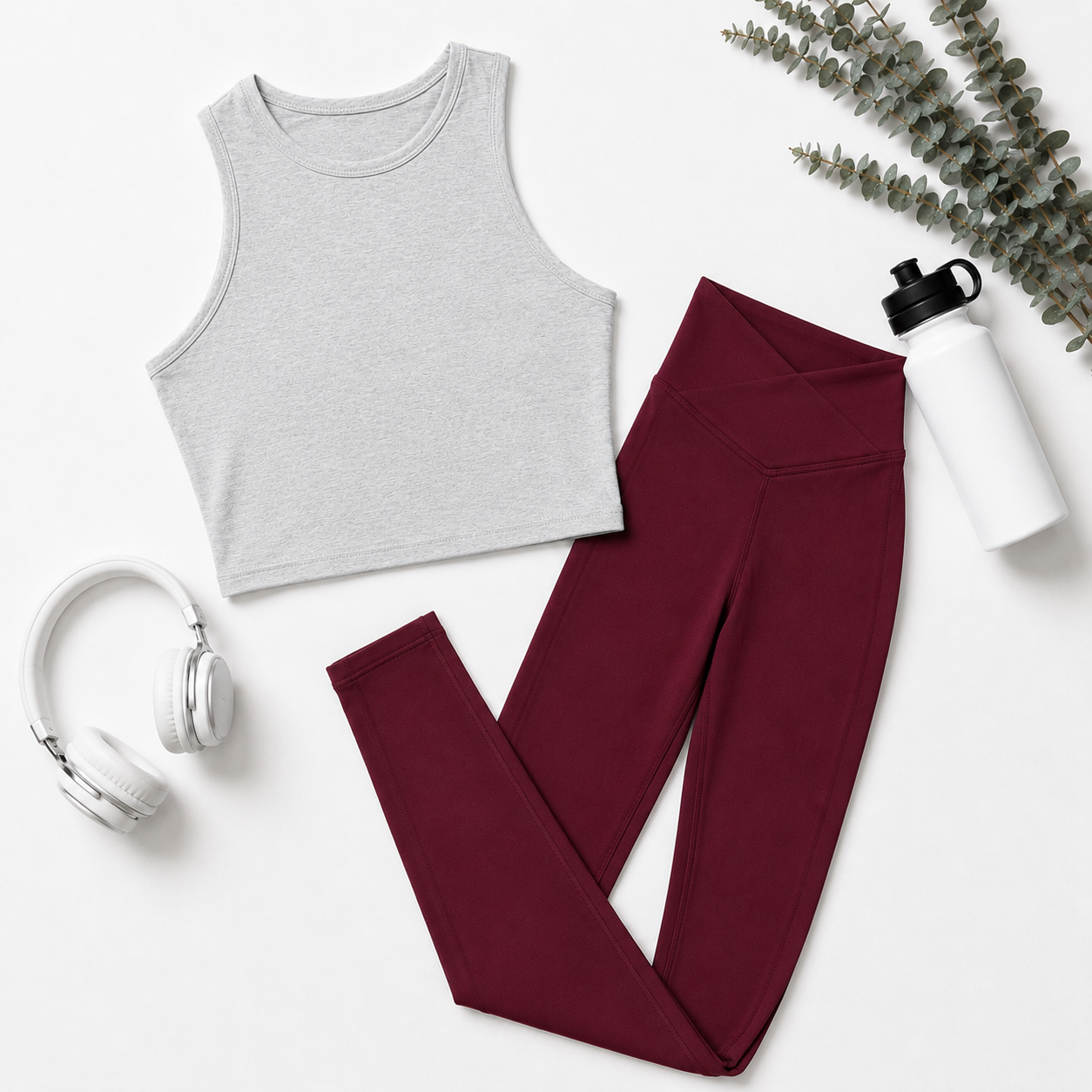 Women Basic Cross Belt Performance Leggings - Maroon