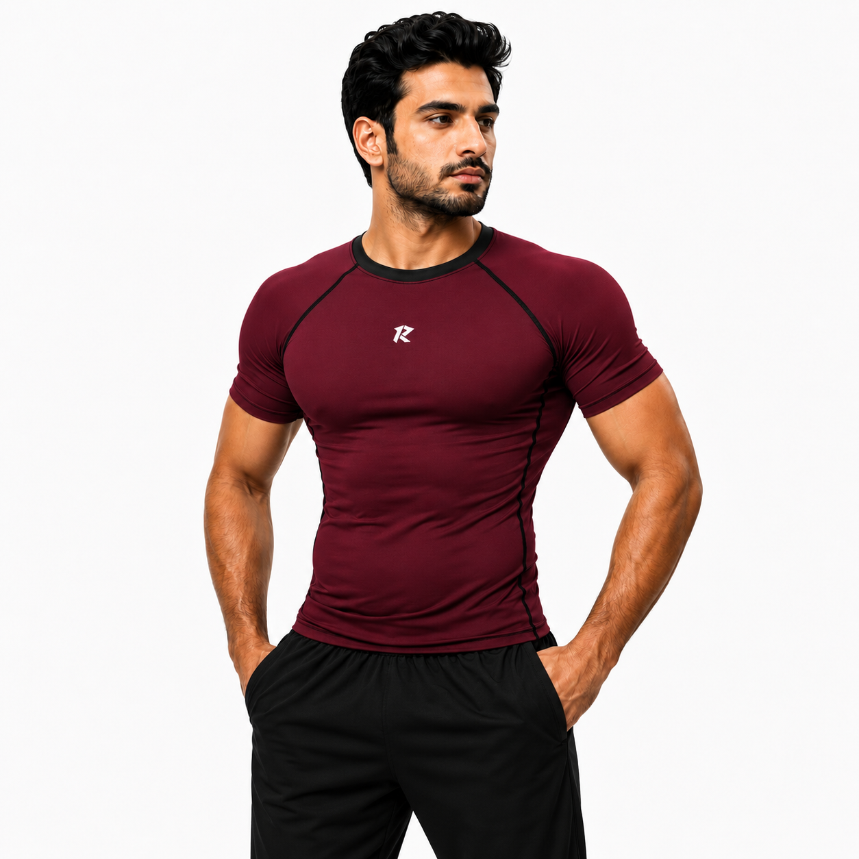 Contour Raglan Sleeve Compression Shirt - Maroon