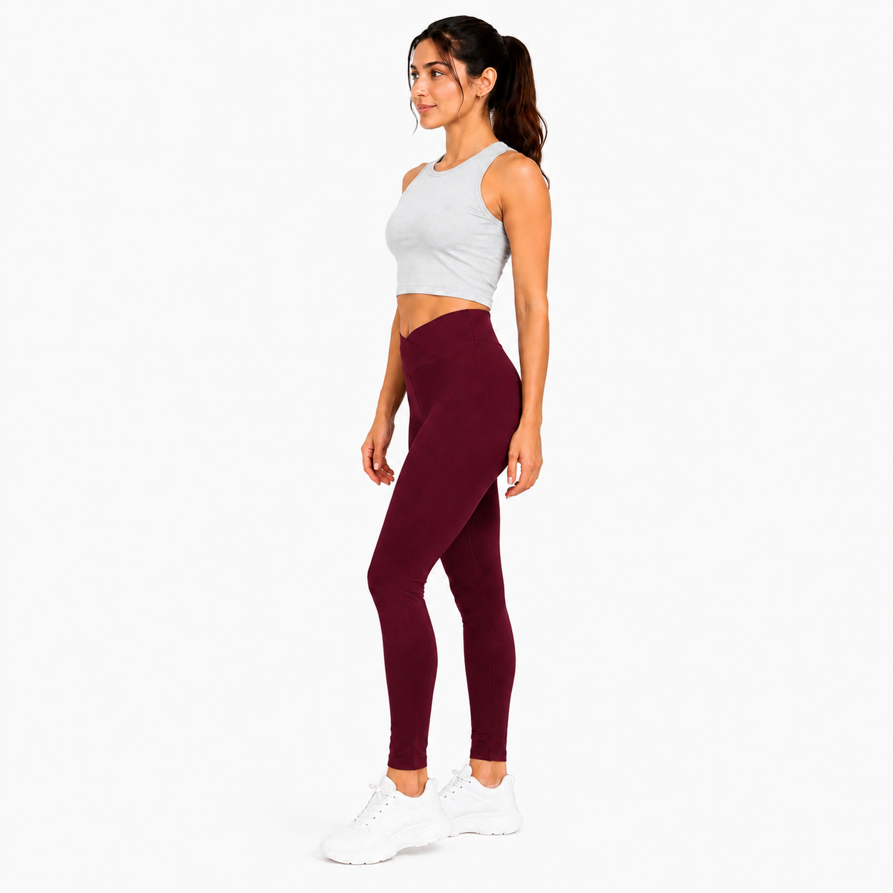 Women Basic Cross Belt Performance Leggings - Maroon
