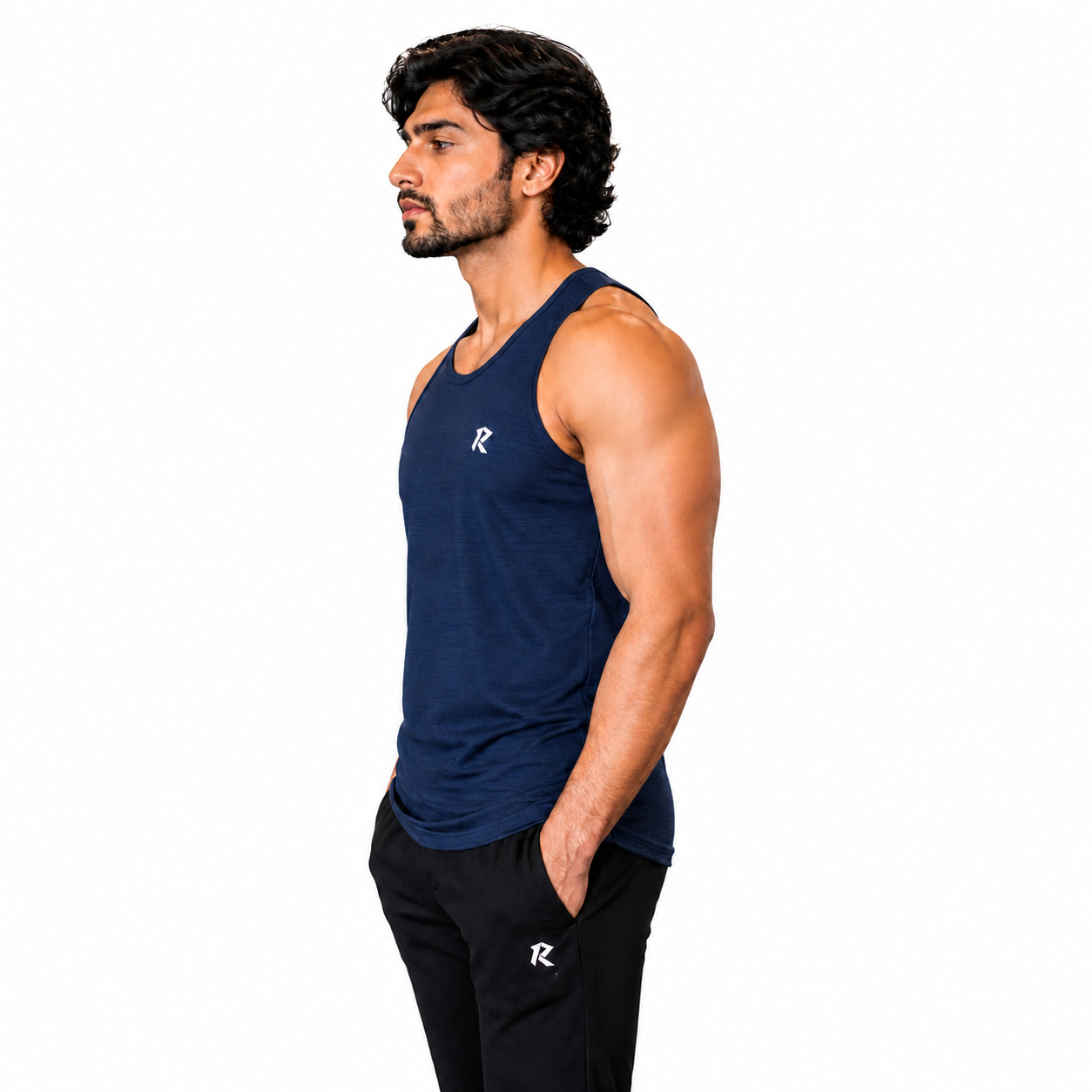 Grill Mesh Modern Tank Top - Navy Blue