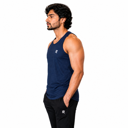 Grill Mesh Modern Tank Top - Navy Blue