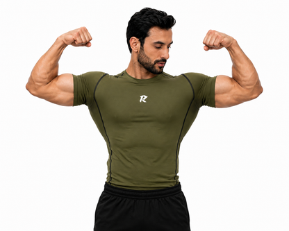 Contour Round Sleeve Compression Shirt - Olive