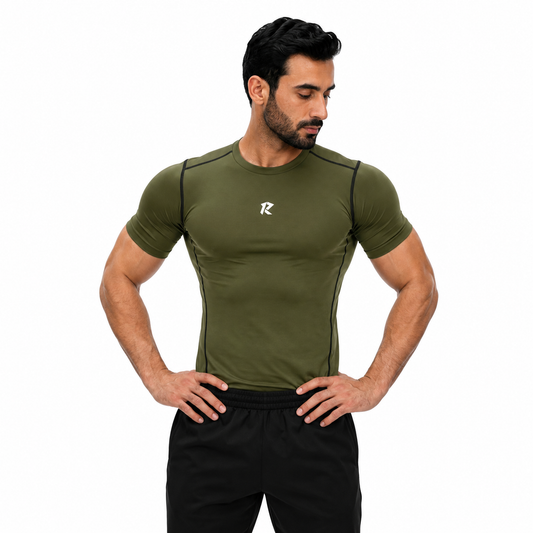 Contour Round Sleeve Compression Shirt - Olive