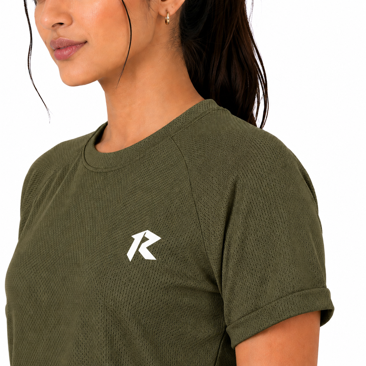 Women Mesh Performance Tee - Olive Green