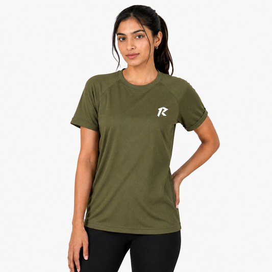 Women Mesh Performance Tee - Olive Green
