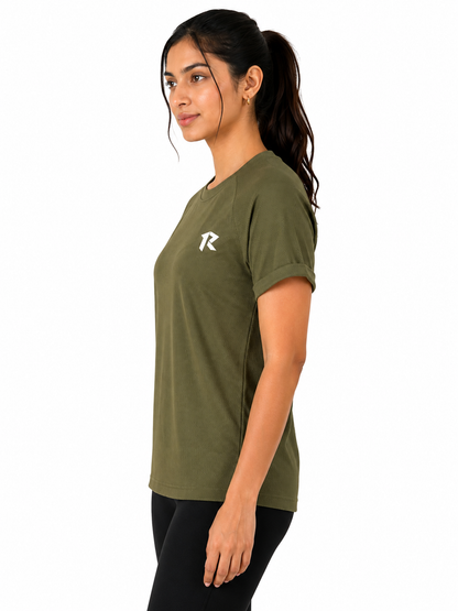 Women Mesh Performance Tee - Olive Green