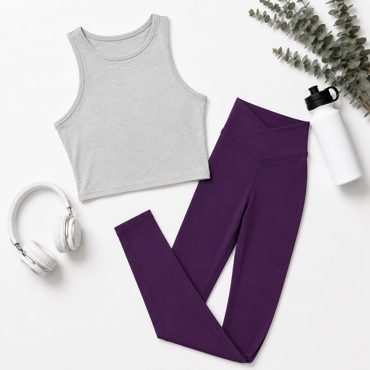 Women Basic Cross Belt Performance Leggings - Dark Purple