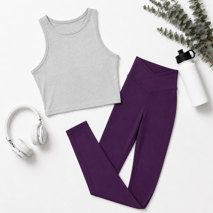 Women Basic Cross Belt Performance Leggings - Dark Purple