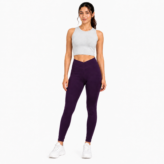 Women Basic Cross Belt Performance Leggings - Dark Purple