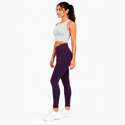 Women Basic Cross Belt Performance Leggings - Dark Purple