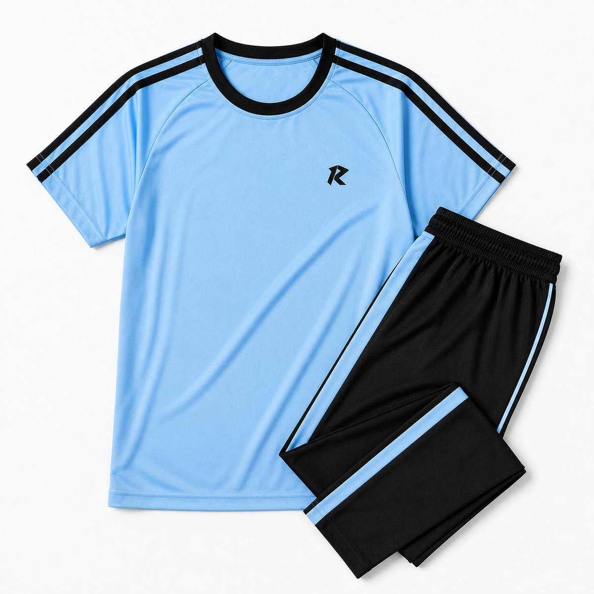 Summer Two Liner Panel Tracksuit - Sky Blue & Black