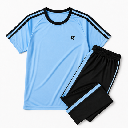 Summer Two Liner Panel Tracksuit - Sky Blue & Black