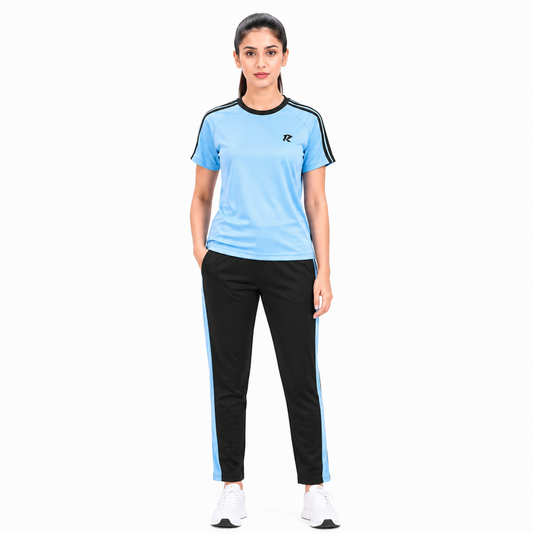 Summer Two Liner Panel Tracksuit - Sky Blue & Black