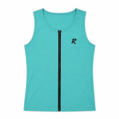 Women Sleeveless Performance Zipper Top - Turquoise
